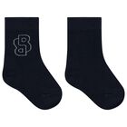 Baby Boys White & Navy Blue Logo Socks ( 3-Pack ), 1, hi-res