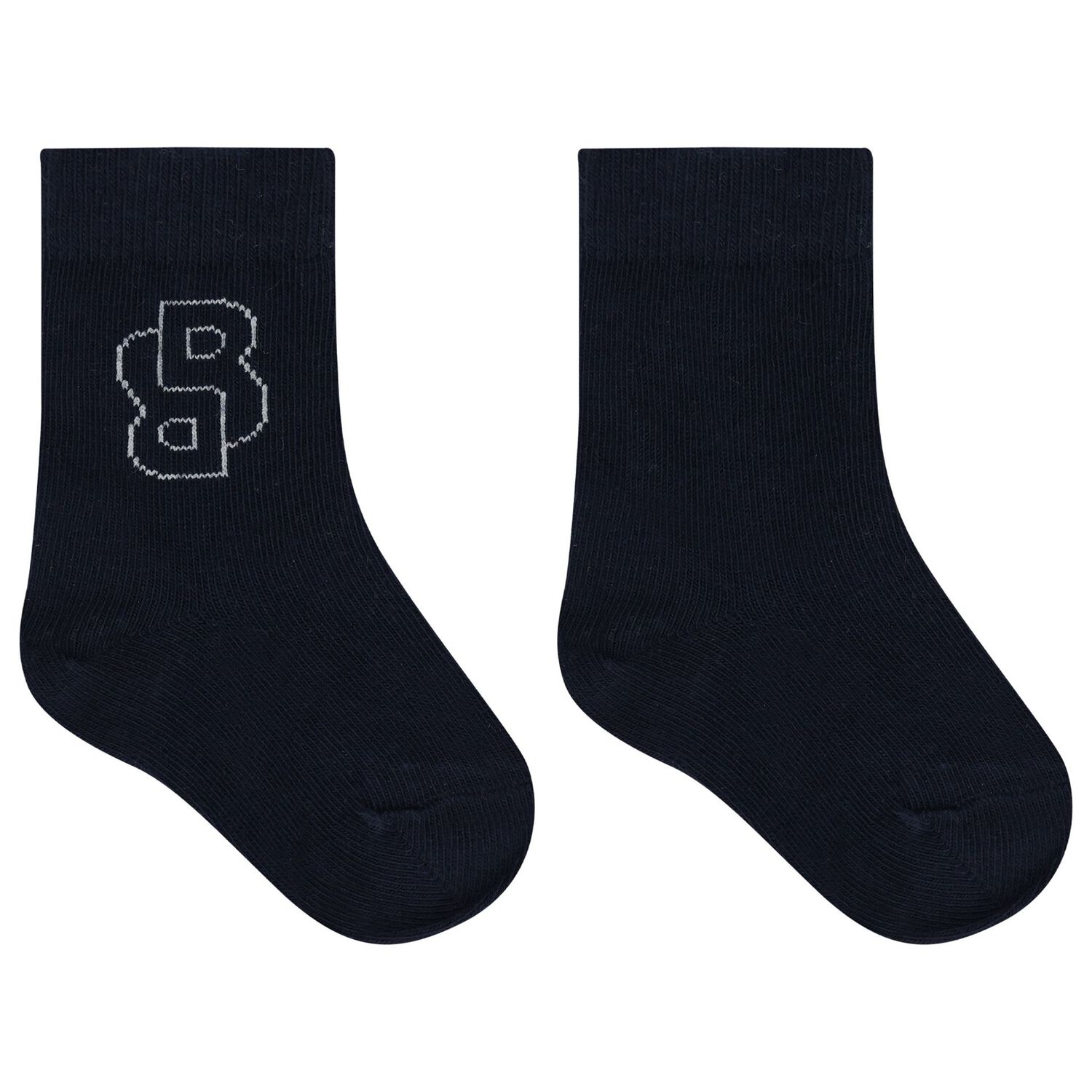 Baby Boys White & Navy Blue Logo Socks ( 3-Pack ), 1, hi-res
