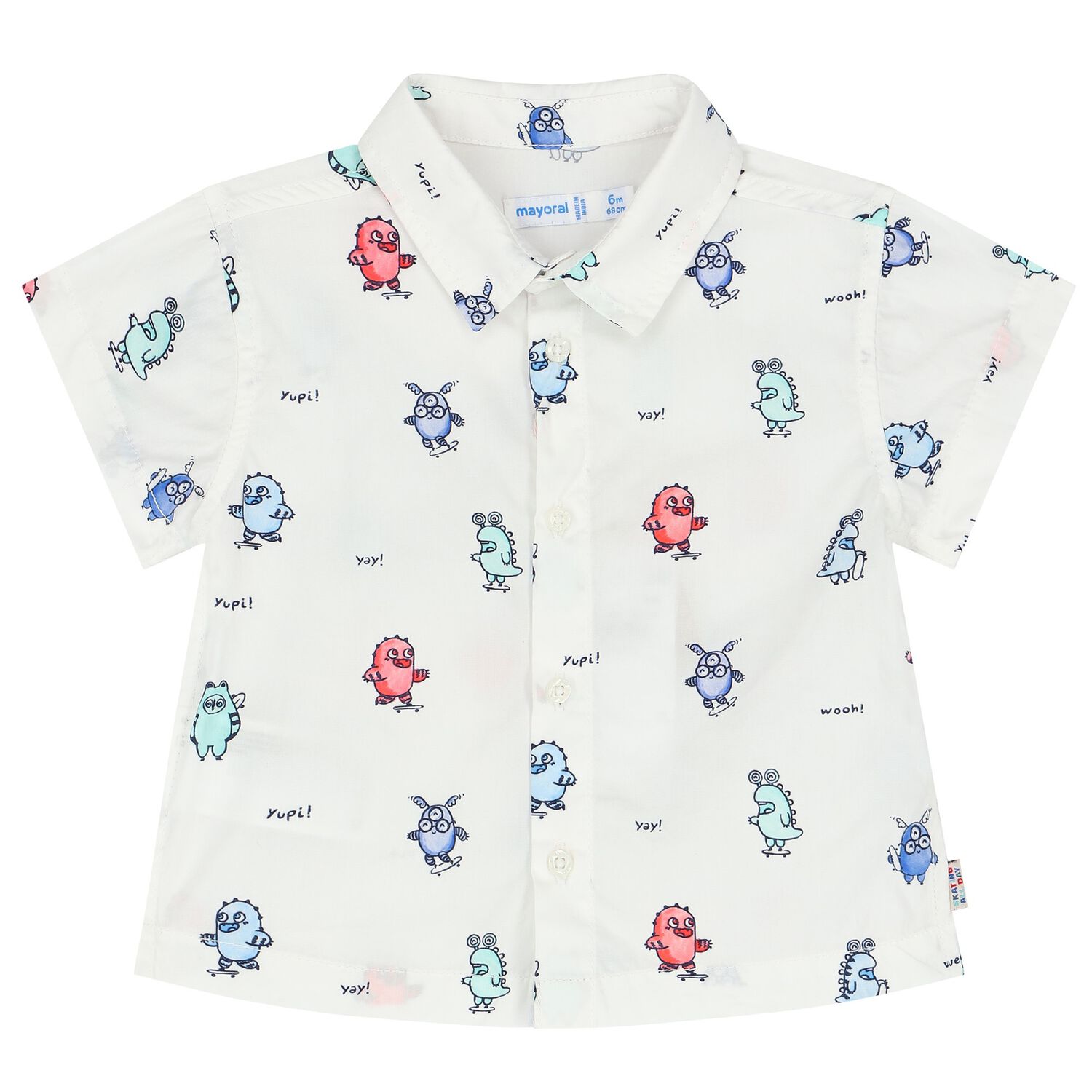 Younger Boys White & Blue Monster Shirt, 1, hi-res image number null