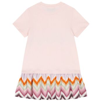 Girls Pink Zig Zag Logo Dress