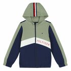 Boys Green & Navy Logo Zip Up Top, 1, hi-res