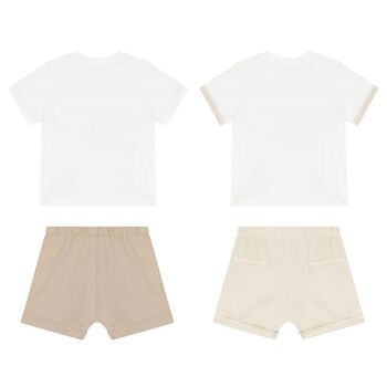 Baby Boys White & Beige Cotton Shorts Set ( 2-Pack )
