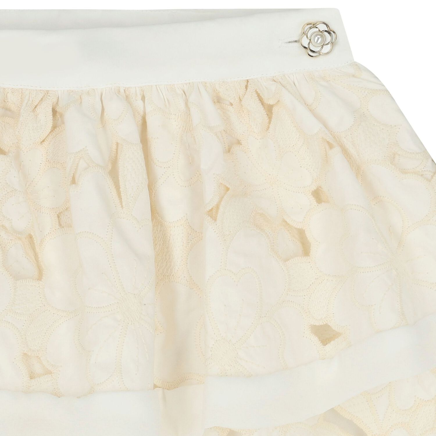 Girls Ivory Floral Cutwork Tiered Skirt, 1, hi-res