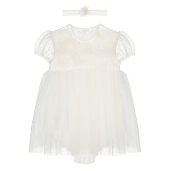 Baby Girls White Glitter Bodysuit Dress Set