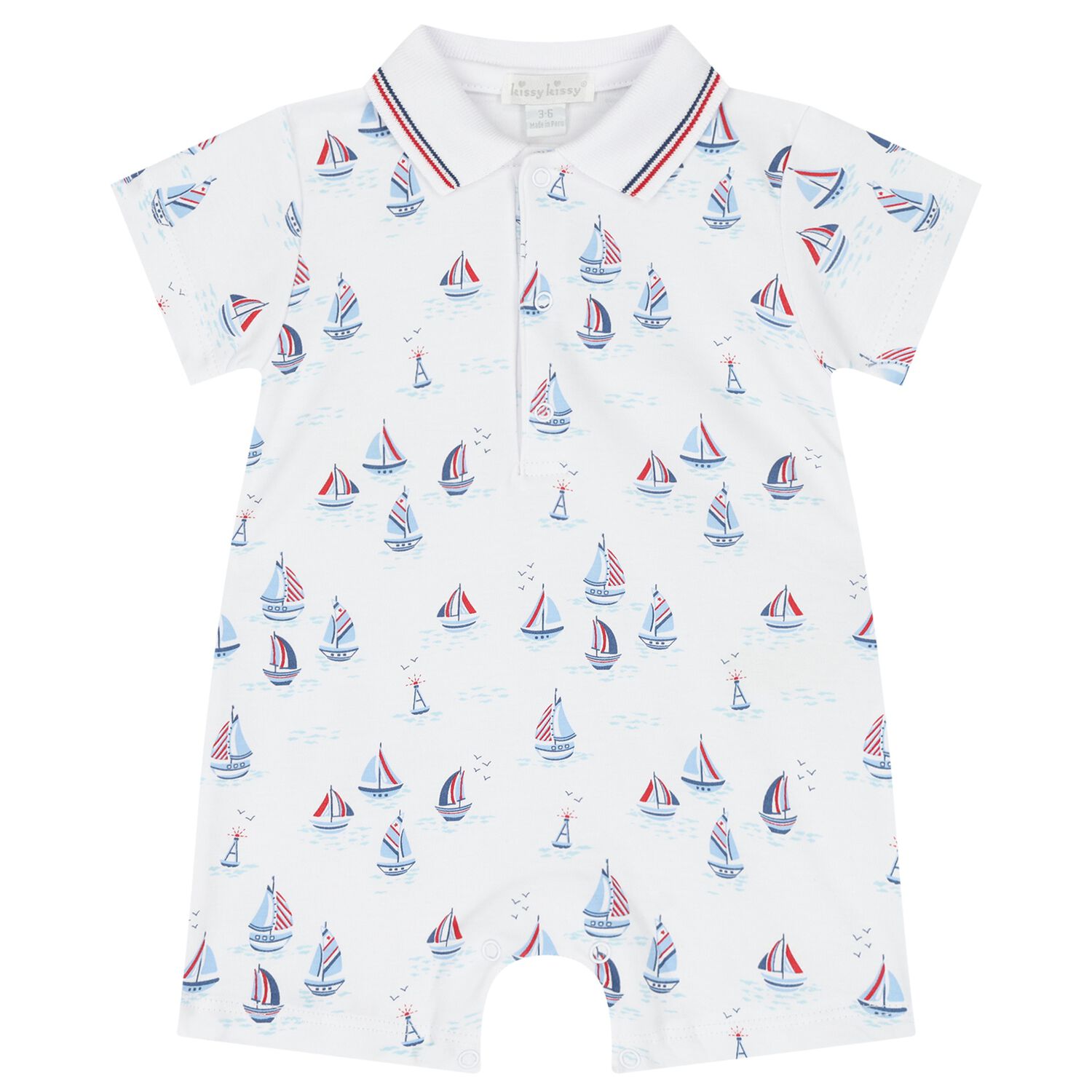 Baby Boys White Sailboat Romper, 1, hi-res