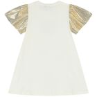 Girls Ivory & Gold Logo Dress, 1, hi-res