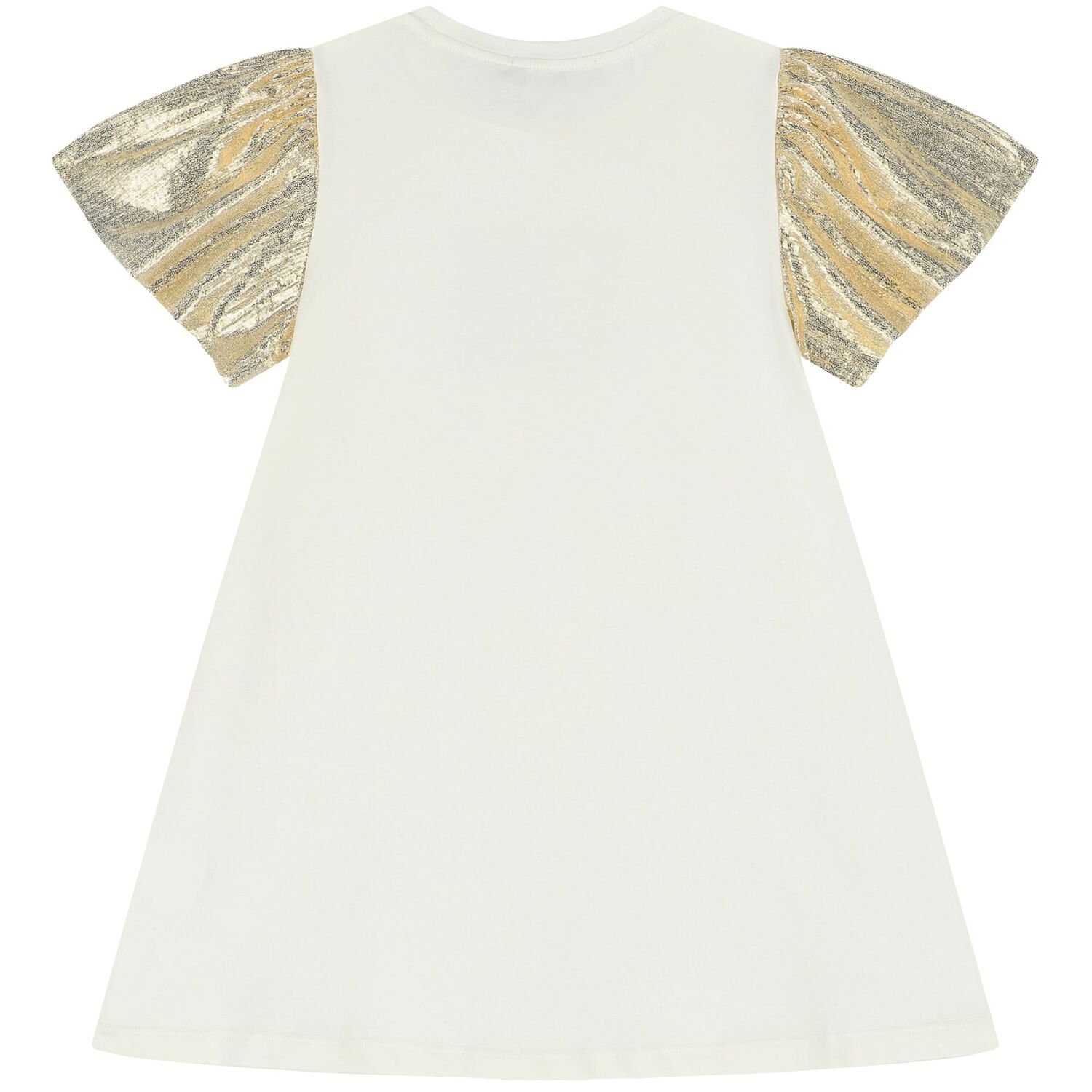 Girls Ivory & Gold Logo Dress, 1, hi-res