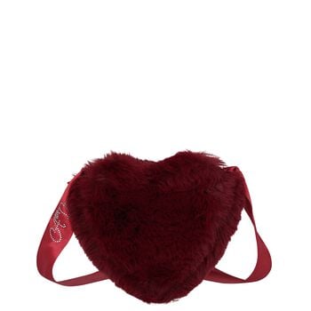 Girls Burgundy Fur Heart Bag ( 17cm )