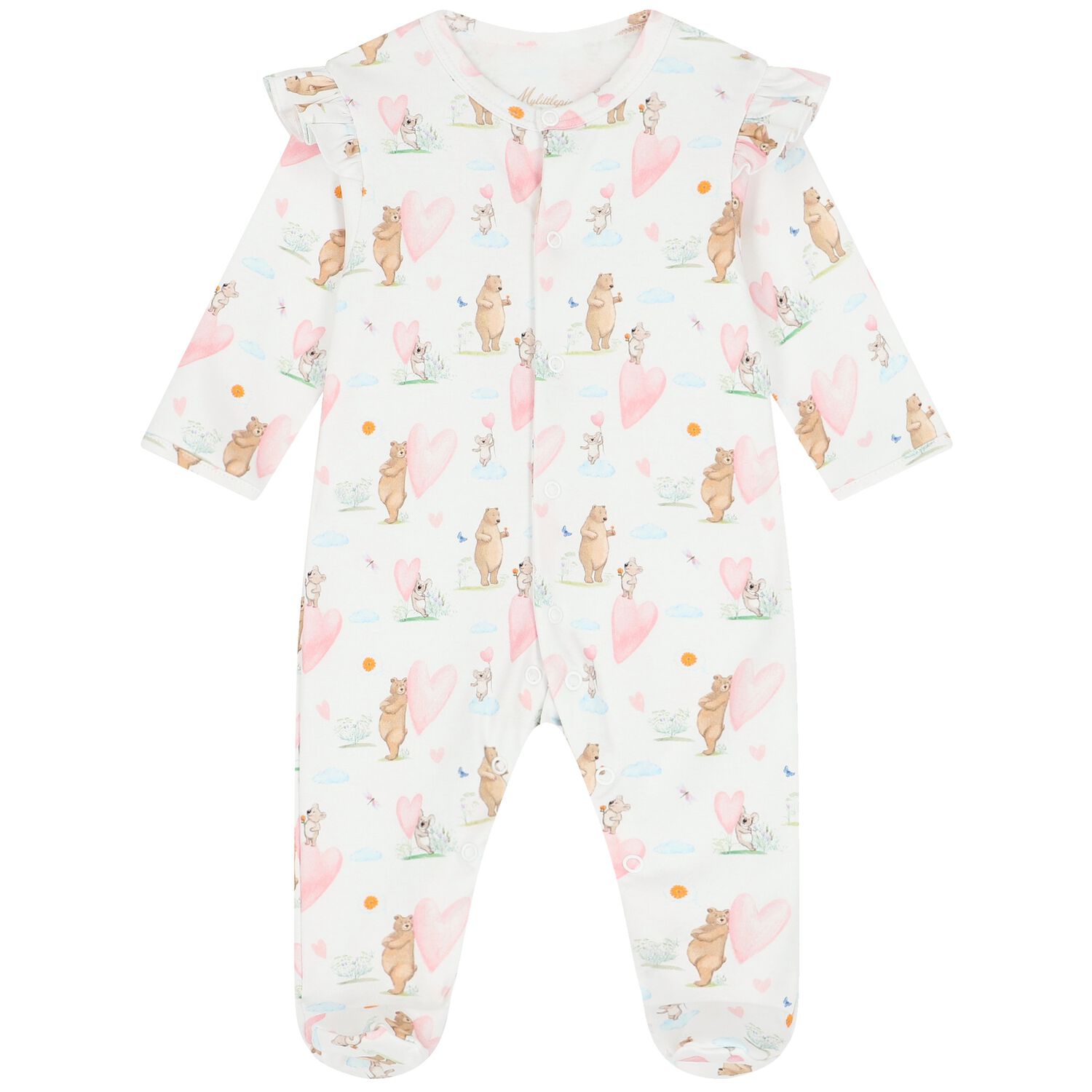 Baby Girls White Hearts Babygrow, 1, hi-res