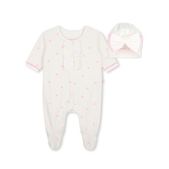 Baby Girls Ivory & Pink Heart Babygrow Gift Set