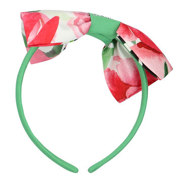 Girls Green Floral Bow Hairband