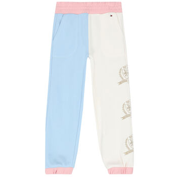 Girls Blue & Ivory Logo Joggers