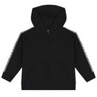 Black Logo Hooded Zip Up Top, 1, hi-res