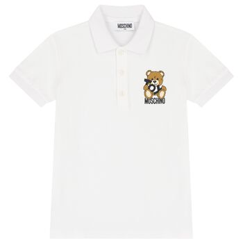 Moschino Boys White Teddy Bear Polo Shirt, 2 Boys White Teddy Bear Polo Shirt