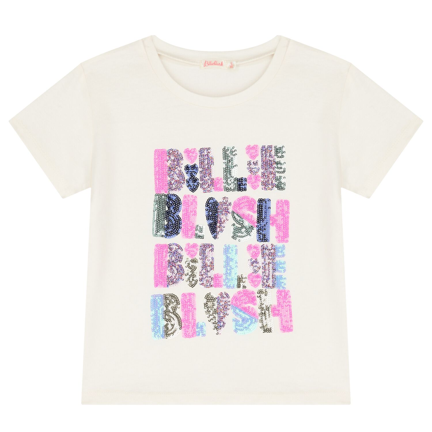 Girls Ivory Sequin Logo T-Shirt, 1, hi-res image number null