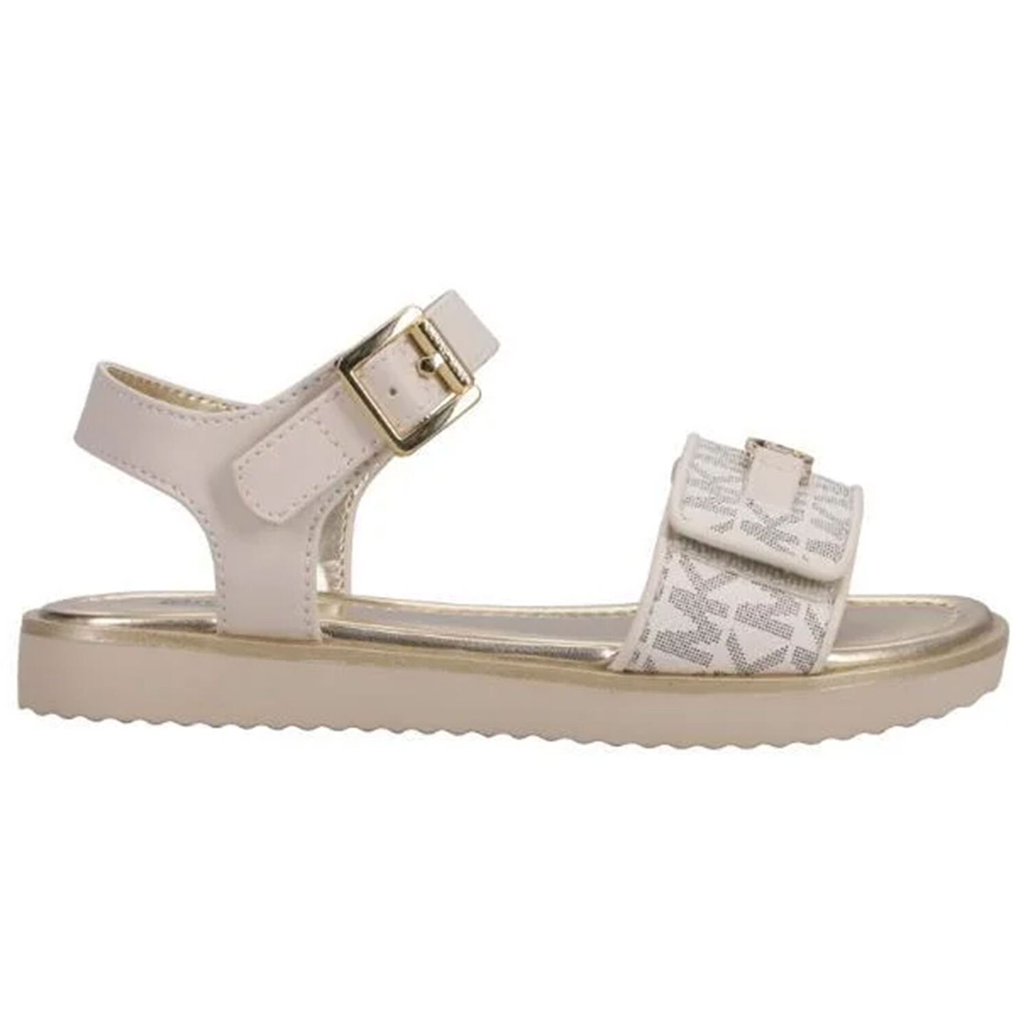 Girls Ivory & Gold Logo Sandals, 1, hi-res
