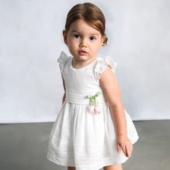 Younger Girls White Bow Dress