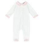Baby Girls White & Pink Babygrow, 1, hi-res