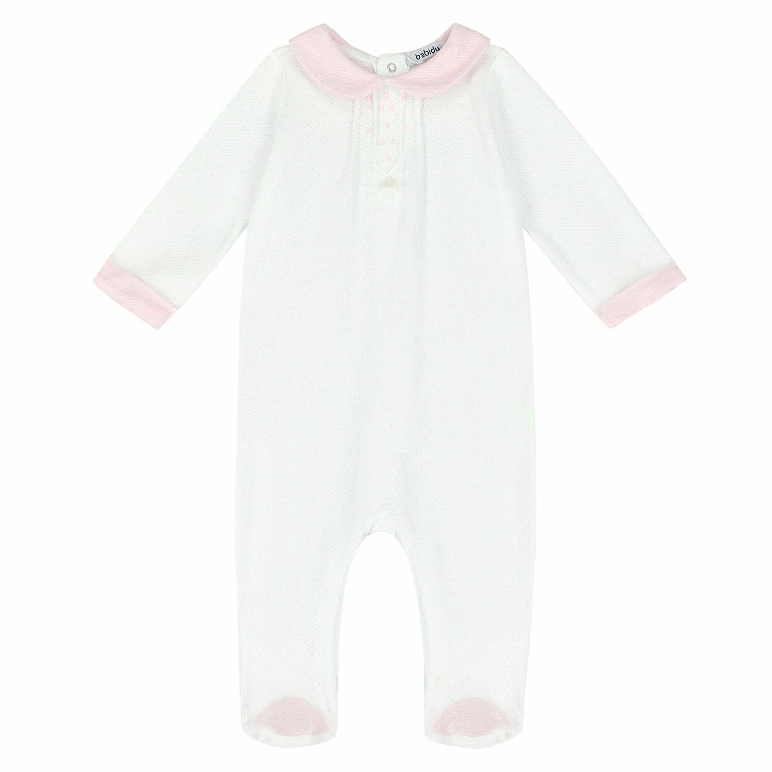 Baby Girls White & Pink Babygrow, 1, hi-res