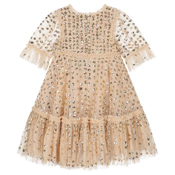 Girls Gold Sequin & Tulle Dress