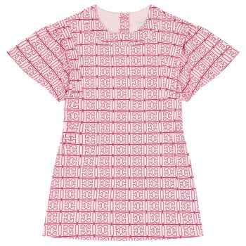Girls Ivory & Pink Logo Dress