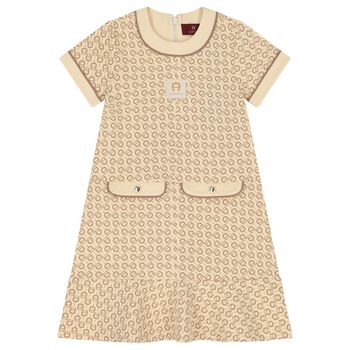 Girls Beige Logo Dress