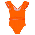 Girls Orange & White Frill Swimsuit, 1, hi-res