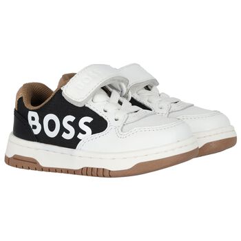 Boys White, Beige & Black Logo Trainers