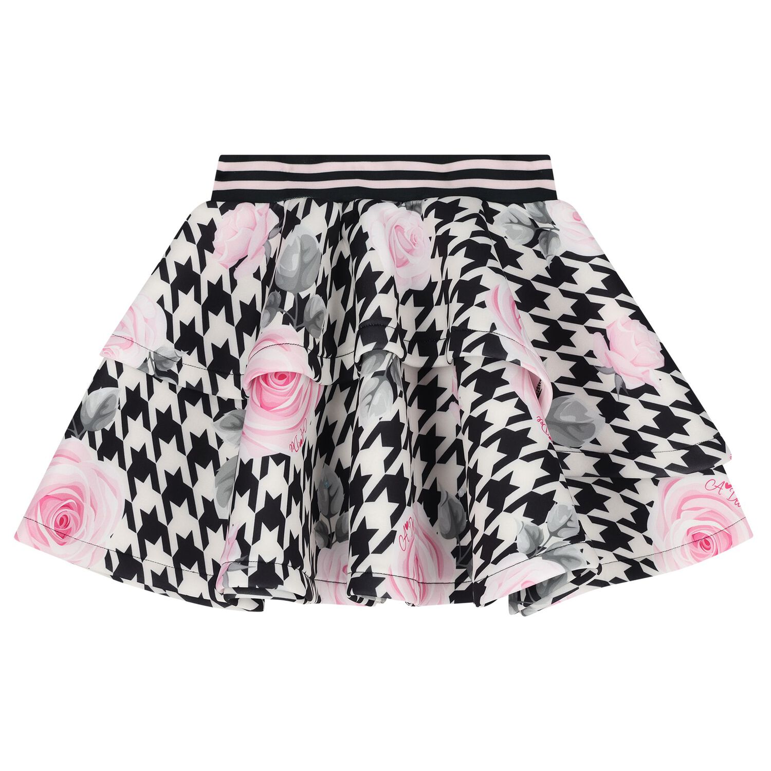 Girls Ivory & Black Embellished Houndstooth Skirt Set, 1, hi-res