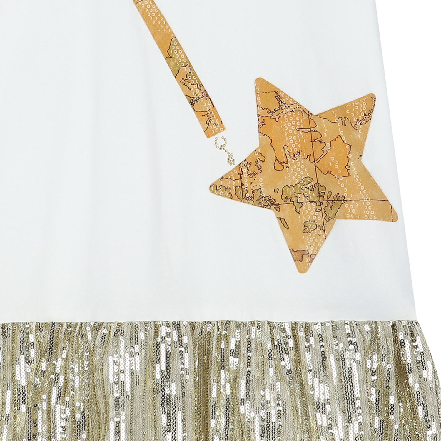 Girls White & Gold Geo Map Dress, 1, hi-res