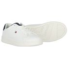 Boys White & Blue Logo Leather Trainers, 1, hi-res