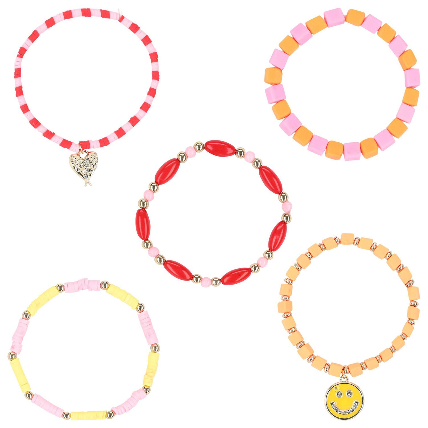 Girls Pink, Orange & Red Bracelets ( 5-Pack ), 1, hi-res