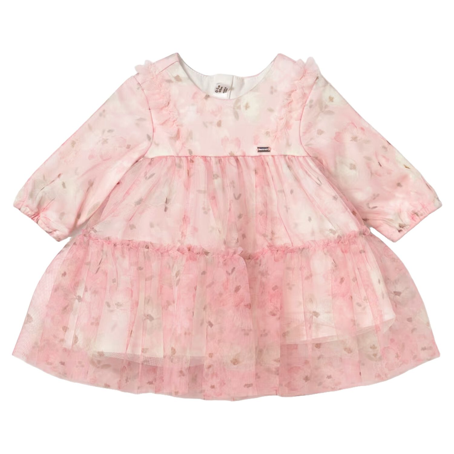Baby Girls Pink Floral Tulle Dress, 2, hi-res