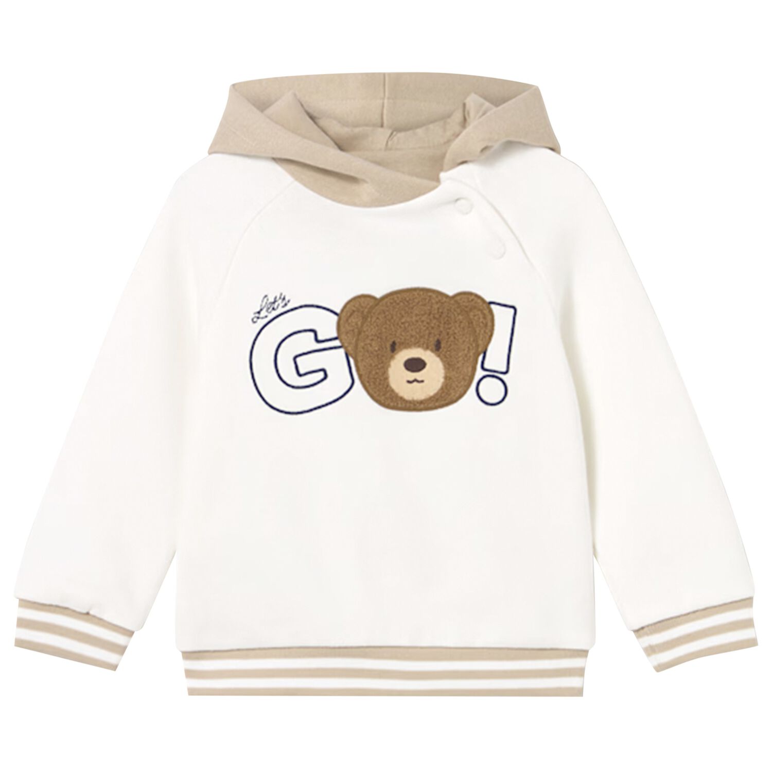 Younger Boys Ivory & Beige Teddy Bear Hooded Top, 1, hi-res