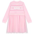 Girls Pink Logo Tulle Dress, 2, hi-res