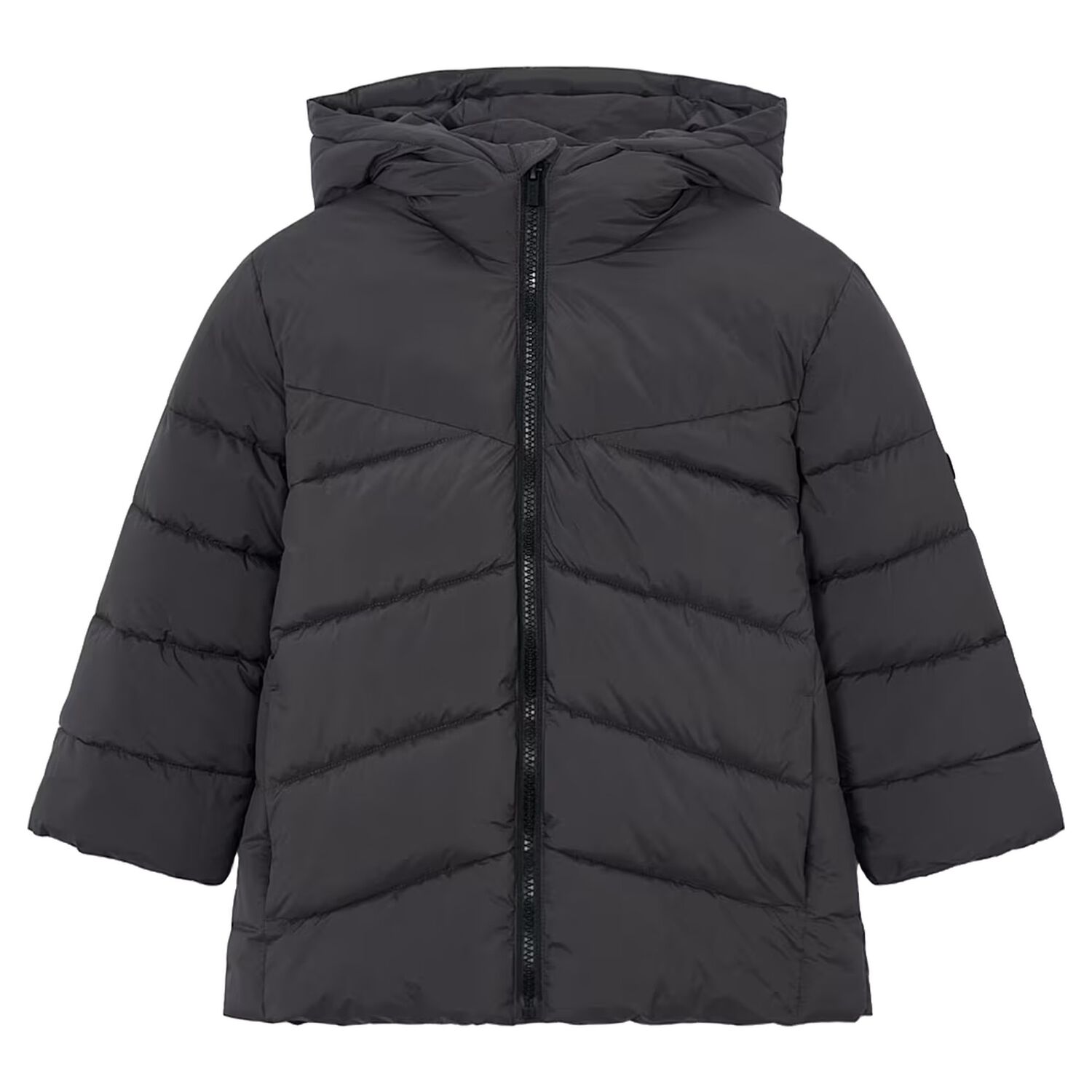 Boys Grey Long Quilted Jacket, 1, hi-res