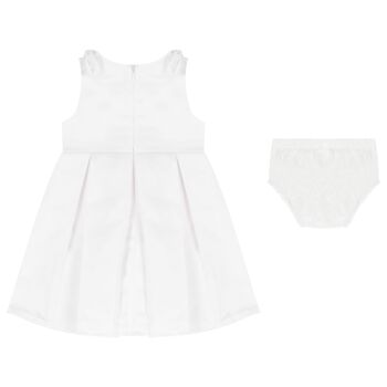 Younger Girls White Satin Dress Set