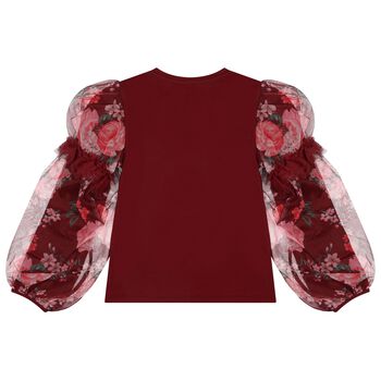 Girls Burgundy Floral Tulle Lila Long Sleeve Top