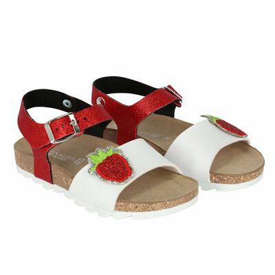 Girls White & Red Glitter Sandals 