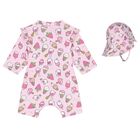 Baby Girls Pink Sun Suit & Hat Set (UPF40+), 2, hi-res