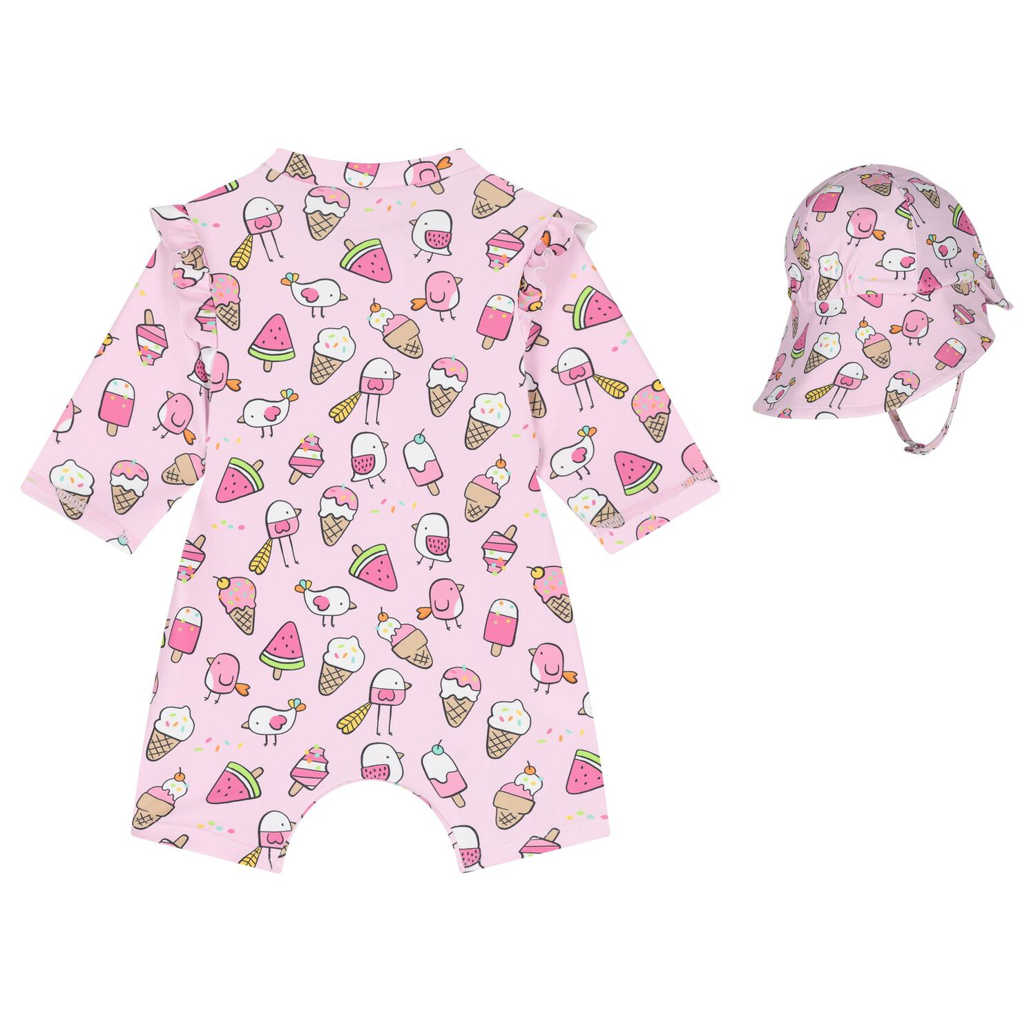 Baby Girls Pink Sun Suit & Hat Set (UPF40+), 2, hi-res