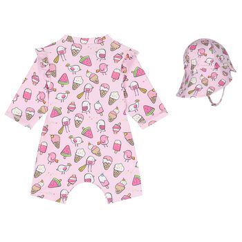 Baby Girls Pink Sun Suit & Hat Set (UPF40+)