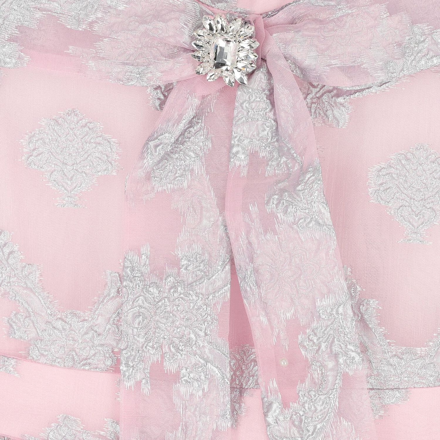 Girls Pink & Silver Jacquard Floral Dress, 1, hi-res