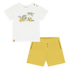 Younger Boys Yellow Cotton Jungle Shorts Set, 1, hi-res