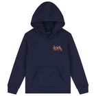 Boys Navy Blue Logo Hooded Top, 1, hi-res