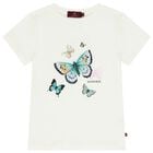 Girls Ivory Butterflies Logo T-Shirt, 1, hi-res