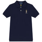 Boys Navy Blue Polo Bear Polo Shirt, 1, hi-res