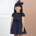 Girls Navy Blue & Gold Glitter Tulle Dress, 1, hi-res