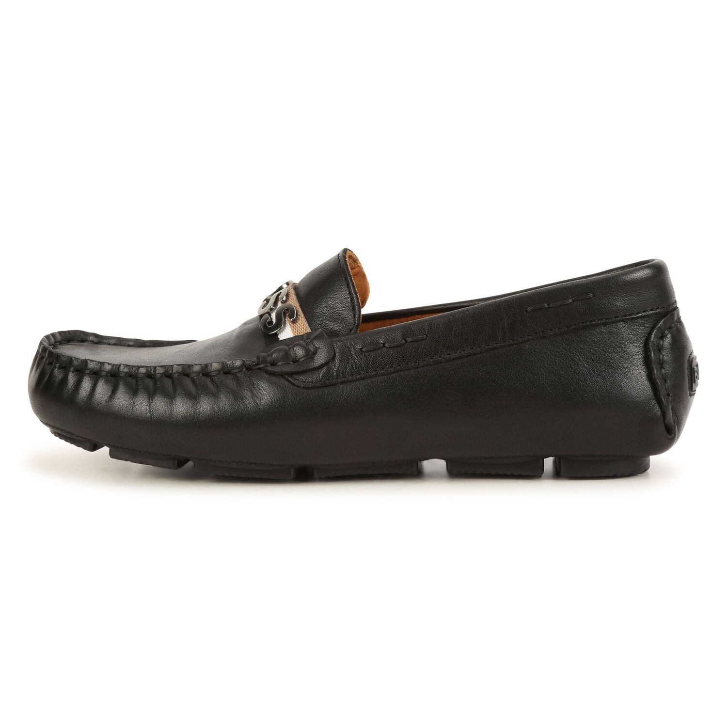 Boys Black Logo Moccasins, 1, hi-res
