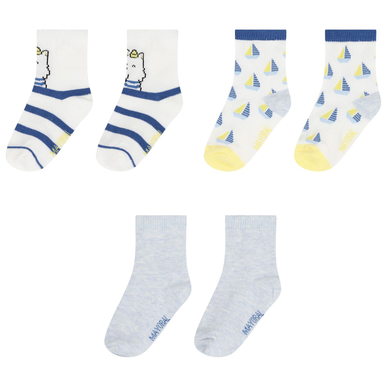 Baby Boys Ivory & Blue Boat Print Socks ( 3-Pack ), 3, hi-res